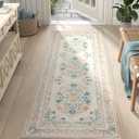jinchan Hallway Runner Rug 2x8 Vintage Floral Distressed Design - Machine Washable Non-Slip Low-Pile Soft Thin Faux Wool Kitchen Carpet for Farmhouse Bedroom Laundry Room(2x8ft, Apricot Multi)