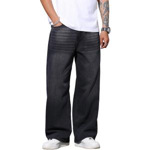 Mens Wide Leg Baggy Jeans Y2k Casual Fashion Loose Denim Pants Work Office Streetwear (Medium, B10 Black)