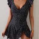 Aidonger One Piece Swimdress Tummy Control Ruffle Swimsuit for Women Tie Knot Swim Dresses V Neck Bathing Suit Skirt XL
