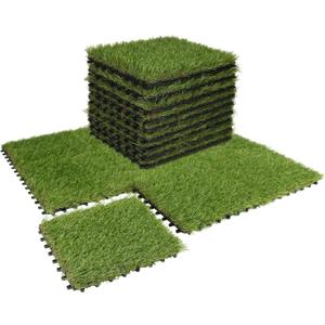 XLX TURF Artificial Grass Turf Interlocking Deck Tiles Set 18 PCS - 12"x12" Thick Synthetic Fake Grass Self-draining Mat Floor for Dog Kennel Indoor/Outdoor Use