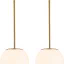 Modern Globe Pendant Light Mid Century Opal Glass Hanging Light Fixture Gold Finish, 2-Light Glass Pendant Lighting for Kitchen Island Dining Room Bedroom Hallway and Bathroom