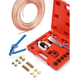 25 ft 3/16" Copper Coated Brake Line Kit +Tube Bender (Includes 16 Fittings and 4 Unions Brake Line Fittings) + Brake Line Double & Single Flaring Tool Kit