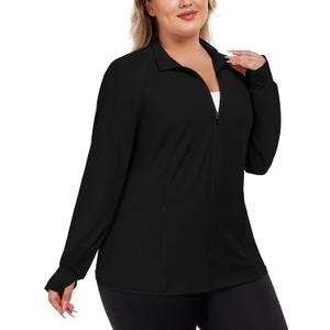 FOREYOND Womens Plus Size UPF 50+ Sun Protection Jacket Lightweight Zip Up Hoodie Cooling Long Sleeve Sun Shirts Workout (X-Large Plus, Black)