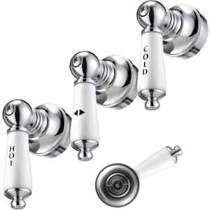 Enhon 3 Pcs Porcelain Handle Set, Compatible with Price Pfister Shower Valve, Hot Cold and Diverter Handle, Fits 12 Point Broach Stem, Chrome Finish White Porcelain (Lever)