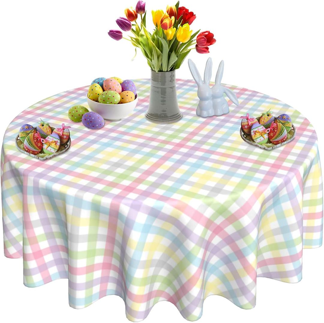 Spring Tablecloth Colorful Checkered Rainbow Plaid Table Cloths Round 60 inch Easter Summer Watercolor Buffalo Check Plaid Table Cloths Table Covers for Kitchen Party Dinner Tabletop Decoration