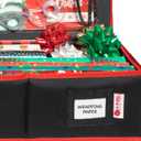 HOLDN STORAGE Premium Wrapping Paper Storage Container - Durable 600D Tear-Proof, Fits 27 Rolls Gift Wrap, Extra Pockets for Ribbons & Bows, Underbed Storage - Ideal for Holiday Christmas, Black (Black/Red Trim)