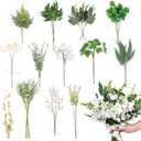 CEWOR Artificial Greenery Stems Box Set 45pcs with 13 Kinds of Fake Greenery Fake Greenery Stems for Wedding Vase Bouquet Table Centerpieces and Spring Floral Arrangement Decor (Green)