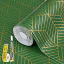 Shelf Liners for Kitchen Cabinets 12in x 30FT, Non Adhesive Cabinet Liner Strong Non-Slip Thickened Gold Green Geometric Drawer Liner, Easy to Clean for Shelf, Cabinet with Knife and Tape Measure