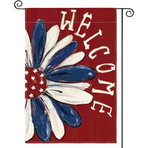 AVOIN colorlife Patriotic 4th of July Garden Flag 12x18 Inch Double Sided Outside, Memorial Day Red Floral Welcome Daisy Yard Outdoor Decoration