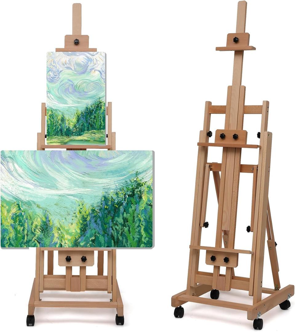 Foldable Large H-Frame Easel, Multi-Functional Adjustable Artist Easel, Large Easel for Painting, Adjustable in Angle and Height, Capable of Accommodating Two Canvases and Sketches, Home Art Creation