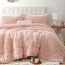 Smoofy Fluffy King Size Comforter Set, Faux Fur Pink Comforter Set, Luxury Fuzzy King Bedding Set, Soft Shaggy Bed Set for All Season, 3 Pieces - 1 Comforter & 2 Pillowcases, Blush