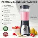 Mueller Personal Blender for Shakes and Smoothies with 15 Oz Travel Cup and Lid, Juices, Baby Food, Heavy-Duty Portable Blender & Food Processor, Grey (Gray)