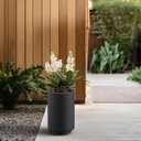 Kante Small Round Tapered Black Concrete Planter 15.7" Tall, Outdoor | Rubber Plug for Indoor, Drainage for Garden, All-Weather Cement Flower Pot, Handcrafted, Anti-Frost & UV, Modern Home Decor, 9.8"Dia x 15.7"H