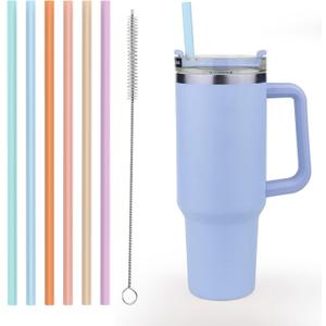 XANGNIER Pastel Color 14” Extra Long Silicone Replacement Straws for Stanley 40 oz Cup,Reusable Flexible Tall Big Drinking Straws with Cleaning Brush for 20,30 Ounce Tumblers,6 Pack