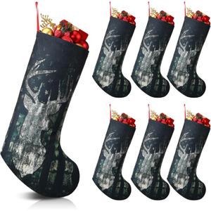 6 Pcs Deer Camo Christmas Stocking Camouflage American Flag Hunting Fireplace 16.9 Inch Hanging Stockings Xmas Tree Season Holiday Party Decor