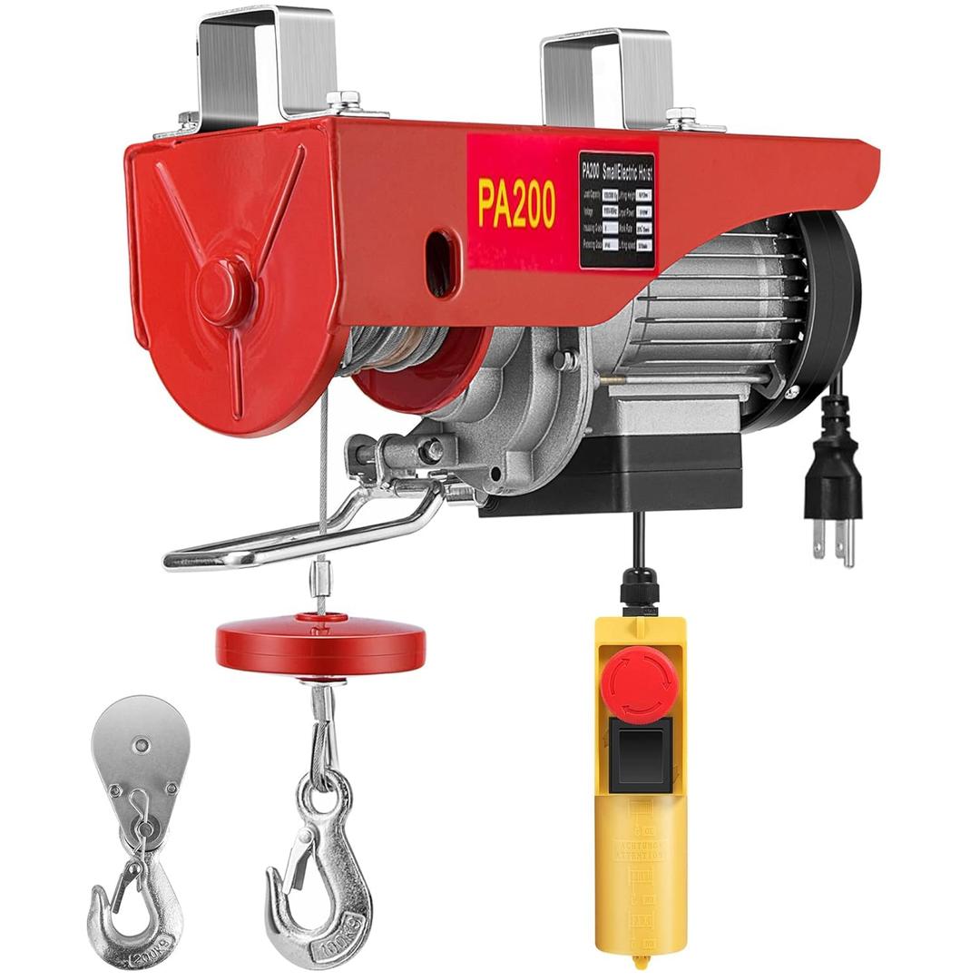 880 LBS Electric Hoists with Wired Remote Control – 110V/120V, 510W Winches, Lifts up to 41ft, Single/Double Slings, Emergency Stop Feature for Garage, Ceiling Pulley, Overhead Crane Use
