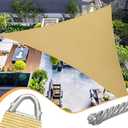 Upgraded with High-Strength Steel Cable Edges 12' x 12' x 12' Sun Shade Sail Sand Triangle, Heavy Duty UV Blockage Outdoor Cover with Steel Wire Edges for Patio Garden
