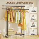 HYSEYY Double Rods Clothes Rack, Rolling Clothing Rack for Hanging Clothes Portable Wardrobe, Metal Garment Rack Sturdy Coat Rack for Bedroom Laundry Living Room, Black, 16.5"D x 44.3"W x 63"H