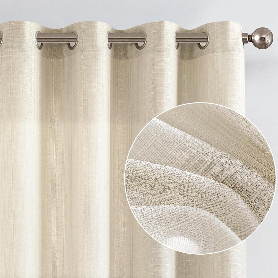 COLLACT Beige Linen Textured Curtains 96 Inches Long for Living Room Casual Weave Light Filtering Semi Sheer Curtains & Drapes for Bedroom Grommet Window Curtains, W52 x L96, 2 Panels Heathered Beige
