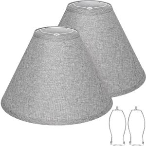 Empire Lamp Shades Set of 2, Gray Large Lamp Shades for Table Lamps Floor Lamps, 6" Top x 16" Bottom x 10.8" High, Natural Linen Lampshades Replacement, Include Spider, Harp Holders, Easy Assembly