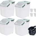 Large Flour Storage Container Bin 25lb, 4 Pack Airtight Rice Storage Containers with Wheels Seal Locking Lid, BPA Free, with Measuring Cup |Scoop, for Beans, Sugar, Grain, Dry Food - Green