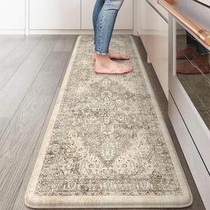 KIMODE Anti Fatigue Kitchen Mat, Cushioned Boho Vintage Kitchen Runner, Non Slip Memory Foam Kitchen Mat for Floor, Waterproof Standing Desk Mat for Laundry Office Sink Brown 20"x32" (20" x 32"--0.47 inches, Boho Brown/Multi)