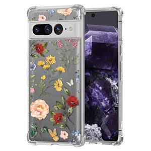 Buleens for Google Pixel 7 Pro Case - Clear Flexible TPU Women Girls Cute Protection Phone Cover Slim Fit Shockproof Girly Unique Fashion Design Pattern for Pixel Pro 7 Case, Floral