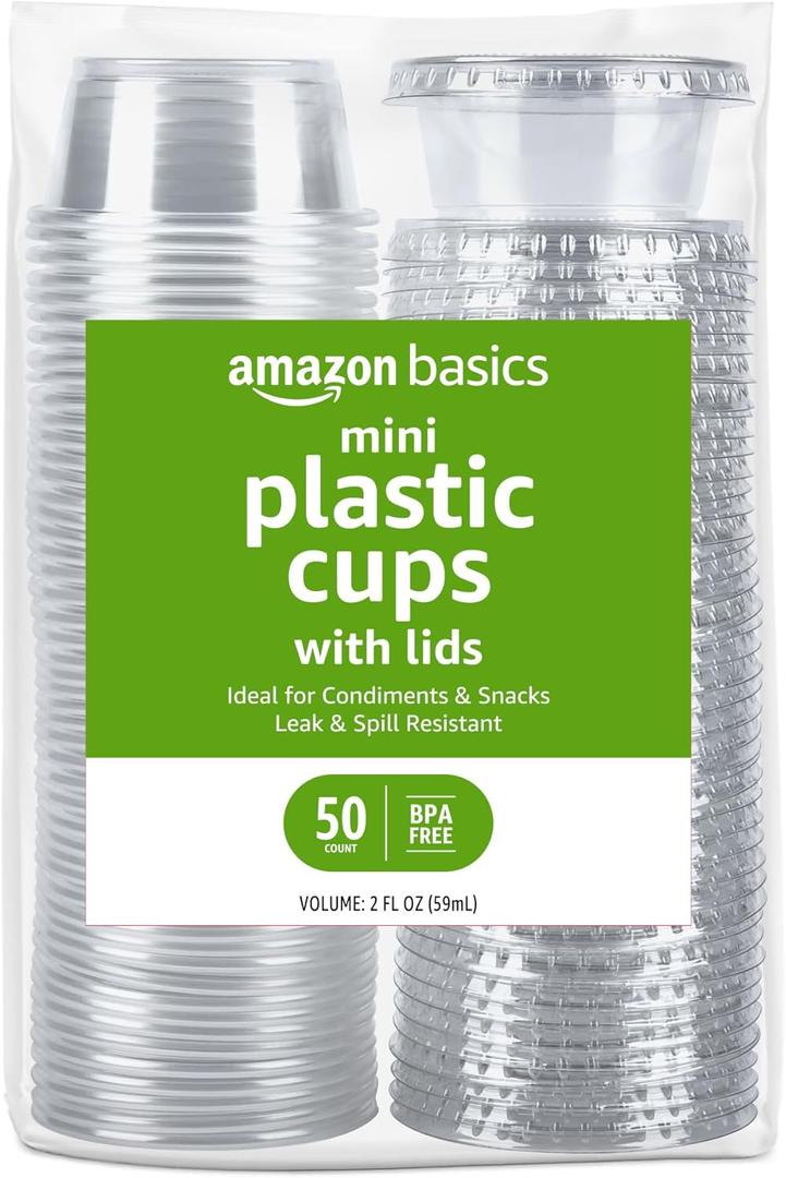 2 x Amazon Basics Disposable Plastic To-Go Cups and Lids, Mini, 2oz, 50 Count