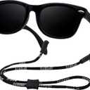 Kids Flexible Polarized Sunglasses for Boys Girls with Strap Age 3-10 Years Old (Black) 