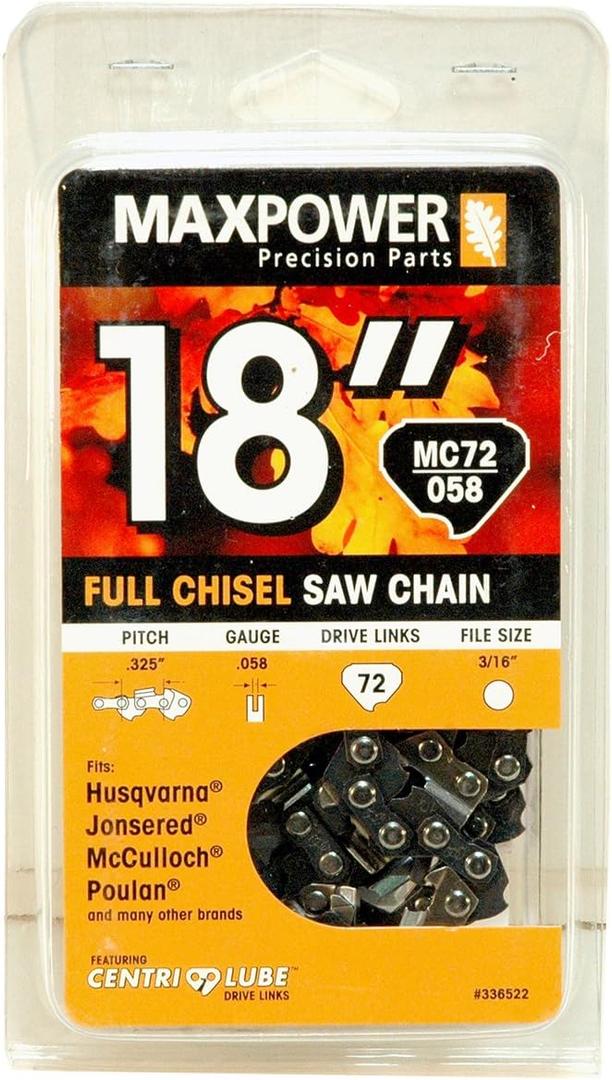 Maxpower 18" Chainsaw Chain for Husqvarna, Poulan, Jonsered, Mcculloch & Others (Mc72/058)