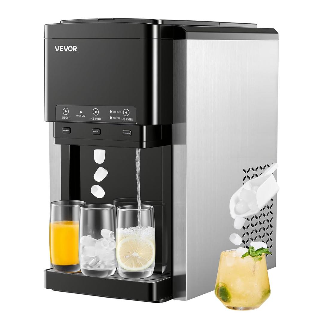 VEVOR Water Dispenser with Ice Maker, 3-in-1 Countertop Water Dispenser, 35 LBS/24H, 12 Cubes/7 Min Fast Ice Making with 4 LBS Storage, Bullet/Crushed ICES & Cold-Water (35 LBS/24H)