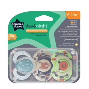 Pack of 3 Tommee Tippee Day & Night Orthodontic Pacifiers 6-18 mos Glow in the Dark