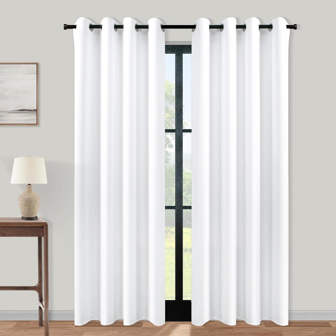 2 Panels Plain White Semi Blackout Curtains 84 Inches Long,Grommet No Non Black Out Privacy Keep Heat Fabric Darkening Thermal Window Coverings Drapes for Living Room Bedroom,84 Length Pair Set