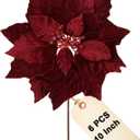 vensovo 10 Inch Red Christmas Poinsettia Flowers for Tree - 6PCS Deep Red Christmas Tree & Wreath Floral Decorations for Holiday DIY, Gift Wrap & Home Decor