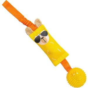 Outward Hound Fire Biterz Tugz Yellow Llama Durable Firehose Dog Tug Toy with Squeaking Ball