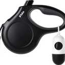 Fida Retractable Dog Leash with Dispenser and Poop Bags, 16 ft Pet Walking Leash for Medium Dog or Cat up to 44 lbs, Anti-Slip Handle, Tangle-Free, Reflective Nylon Tape (M, Black)