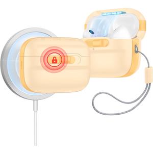 ESR for AirPods Pro Case (2023/2022/2019, 2nd/1st Gen), Compatible with Airpods Pro 2 (USB-C/Lightning Cable), MagSafe Ready, Magnetic Lid Lock, Full Drop Protection Cover with Lanyard, Yellow