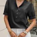 Cicy Bell Womens Puff Sleeve Tops Button Down Shirts Summer Casual Collared V Neck Cotton Blouse (Black, M)