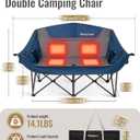 KingCamp Heated Double Camping Chair, Oversized 880lbs Heavy Duty Loveseat for Adults Portable Folding XL 2 Person Couch Padded Comfortable with 3 Heat Levels for Outdoor Sports Lawn, Blue/Grey, X-Large