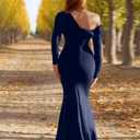 YMDUCH Women's Sexy Elegant Long Sleeve Off Shoulder Bodycon Long Evening Formal Dress (Blue, L)
