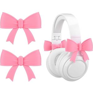 2 Pack Pink Bow Headphone Accessories Cute 3D Printed Bows Coquettish Headset Attachment Gaming Accessories Christmas Gamer Gift for Her Women Gamers Streamers