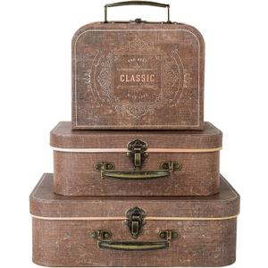 Paperboard Suitcases Set of 3 Decorative Storage Boxes With Lids,Keepsake Decor box,Photo Box,Card Box,Small Vintage Suitcases Home Decoration (Brown)