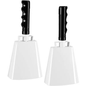 BLUE PANDA 2 Pack Cow Bells - Cowbells for Sporting Events - Percussion Noise Makers with Handle for Football Games, Stadiums (White Cowbell) 9.5-inch Cow Bell