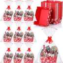 Cholemy Large Snowflake Gift Baskets Empty for Gifts to Fill 10 x 12 Inch Red Winter Cardboard Baskets with Transparent Bags Red Bows and Tags Sets for Winter Valentines Day Party Decorations(12 Set)