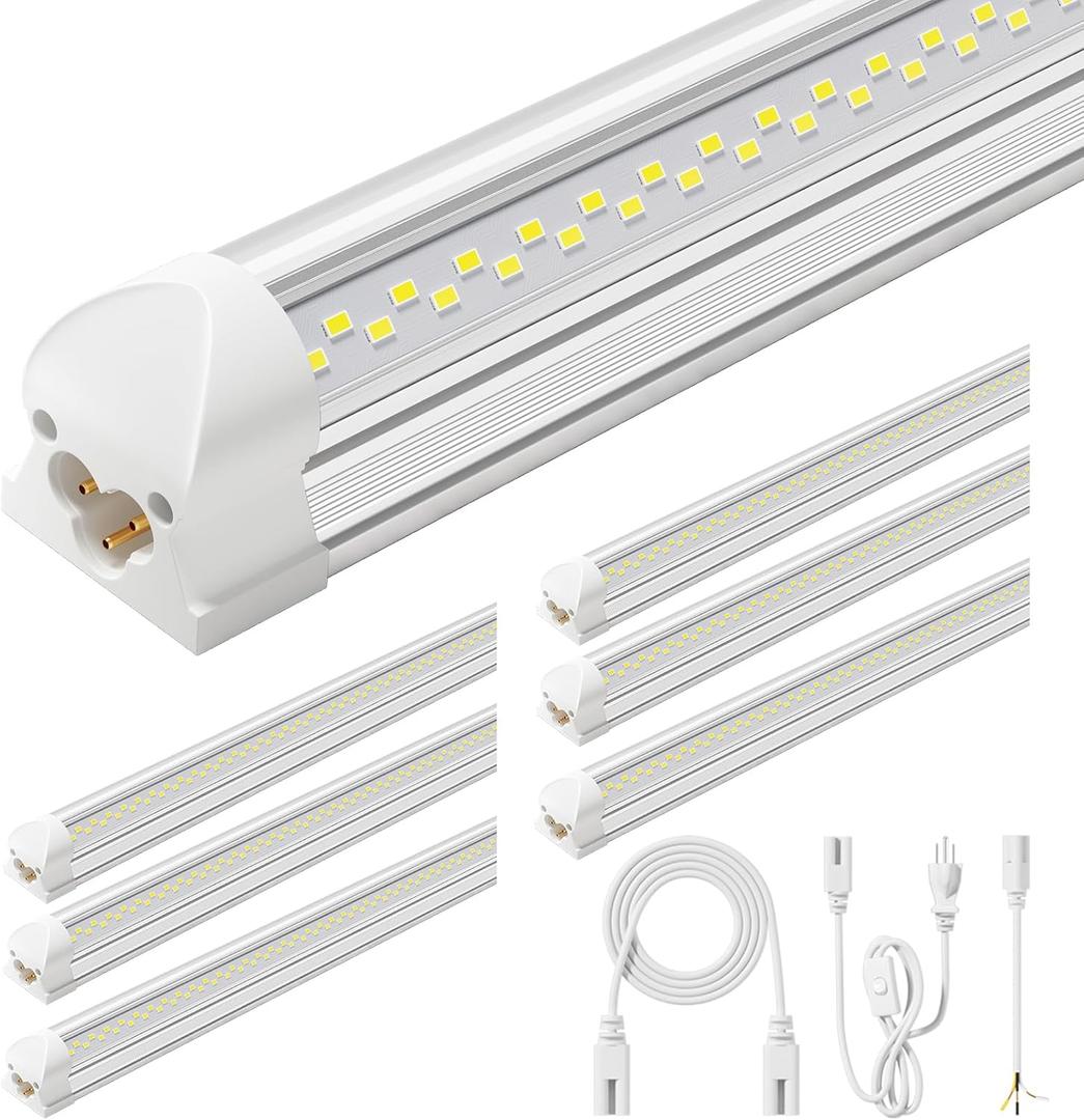 ELEKICO 6 Pack 50w 4ft Led Shop Light, Super Bright 7500lm 5000k V Shape 4' Led Shop Lights, Linkable 4 Foot Led Shop Lights for Garage Warehouse, Supermarket, Basement, Barn, Storage Area