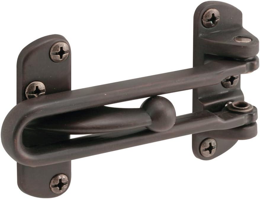 Prime-Line U 10309 Swing Bar Lock for Hinged Swing-In Doors  Secondary Security Lock for Door and Security, 3-7/8 In. Bar Length, Diecast Zinc Construction, Classic Bronze Finish (Single Pack)