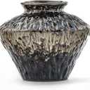 Janpu Ceramic Rustic Farmhouse Vase,Pottery Decor Flower Sand Glaze Finish Boho Vase for Home Decor, Table, Living Room, Bathroom Decoration, Shelf Decor,Vintage Deco,Black and White vase