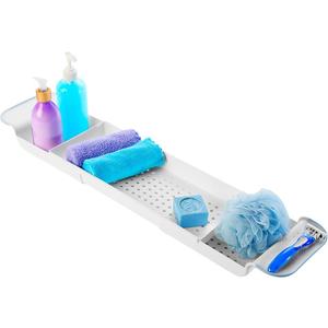 madesmart Expandable Bath Shelf, Adjustable Bathtub Tray for Bath-Night, Holds Glasses, Soaps, Toys & Bath Essentials, Non-Slip Grip, Fits Most Tubs
