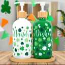 FYSUIMU 2 Pcs St. Patrick's Day Soap Dispenser Glass Soap Dispenser with Pump Green White Shamrock Clover Refillable Liquid Container for Hands Dishes Party Home Kitchen Bathroom Decor
