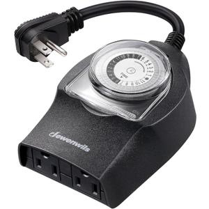 DEWENWILS 1 Pack Mechanical Light Timer for Outdoor Lighting, 24-Hour Plug in Timers, Heavy Duty Programmable Timer Switch with 2 Grounded Outlets for Holiday String Lights, 15A 1/2HP UL Listed